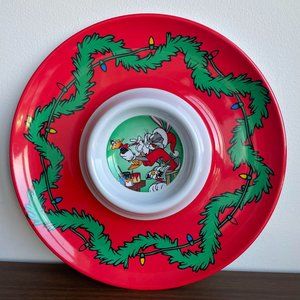 1995 Looney Tunes Holiday Chip & Dip Serving Dish